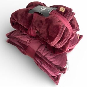 UGG Coco Luxe Throw in Deep Burgundy Blanket and Two Pillows